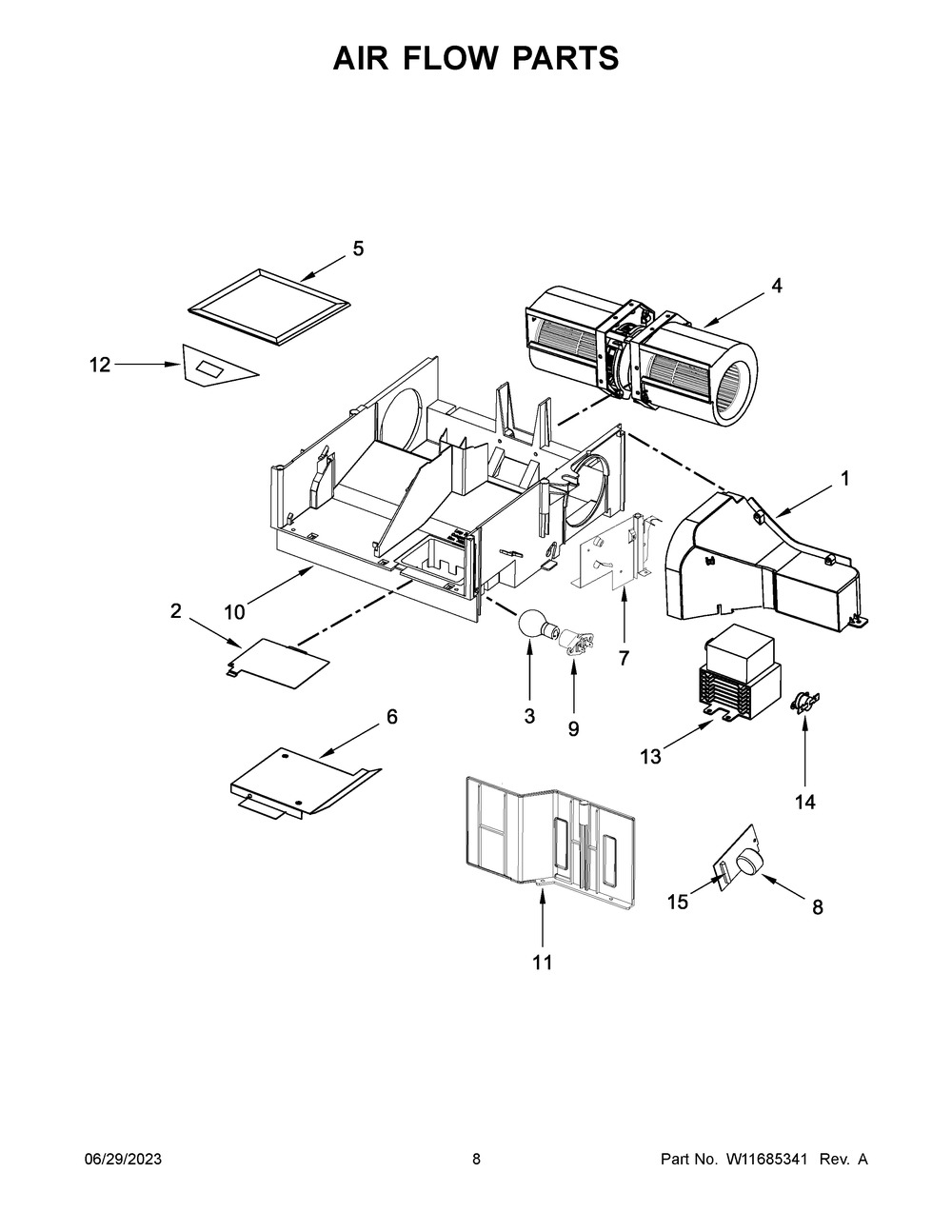 Air Flow Parts Diagram and Parts List for WMH31017HS10  Whirlpool Microwave