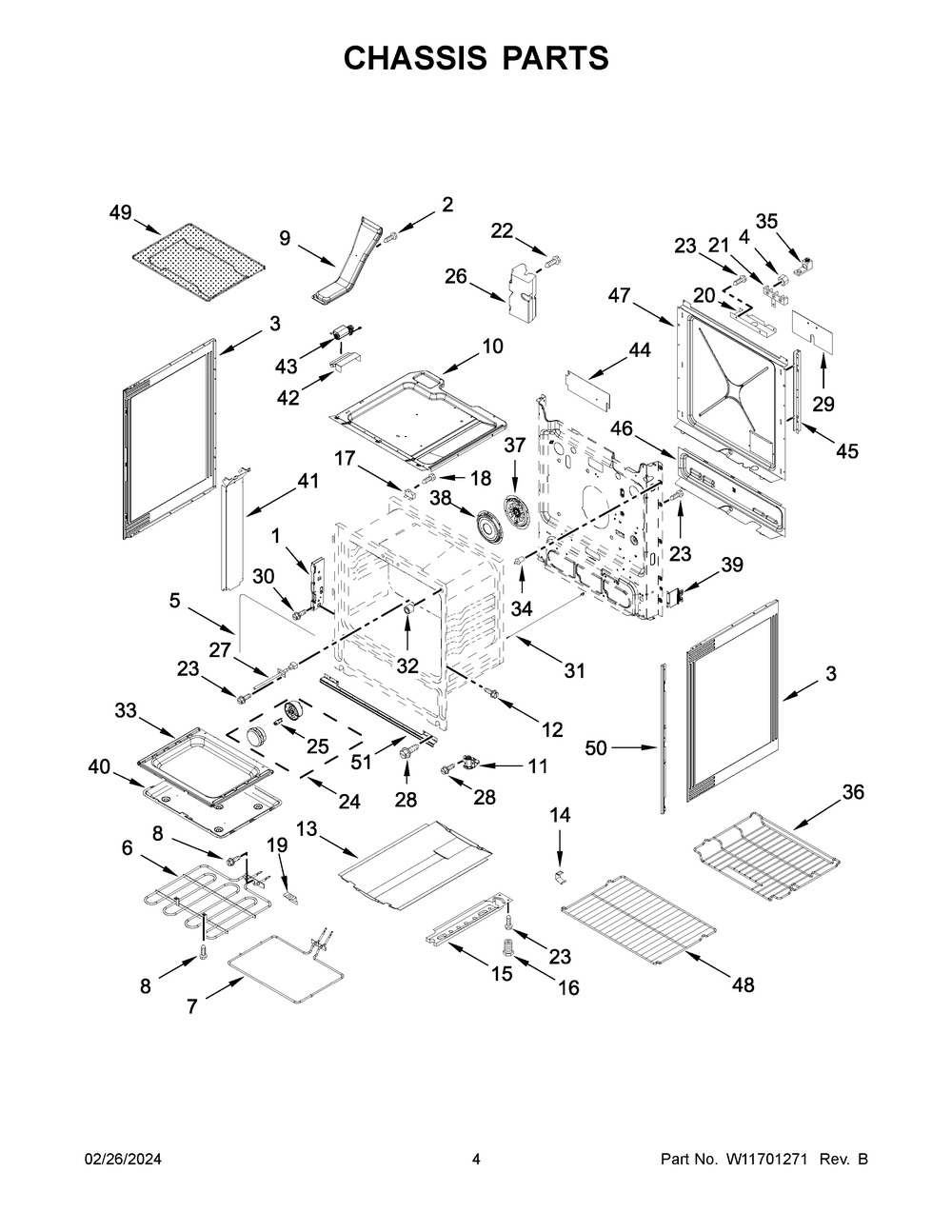 Chassis Parts Diagram and Parts List for WEE745H0LZ4  Whirlpool Range