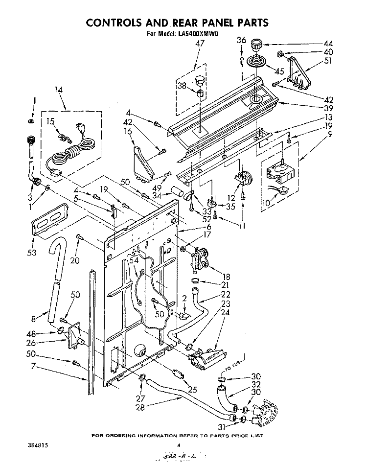 CONTROLS AND REAR PANEL Diagram and Parts List for LA5400XMW0  Whirlpool Washer