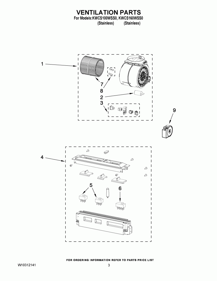 VENTILATION PARTS Diagram and Parts List for KWCS100WSS0  KitchenAid Range Hood
