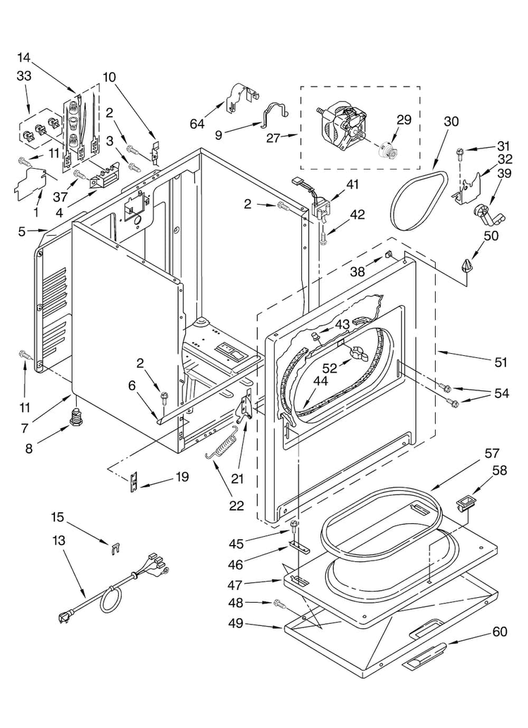 Cabinet Parts Diagram and Parts List for 110C66652502  Kenmore Dryer