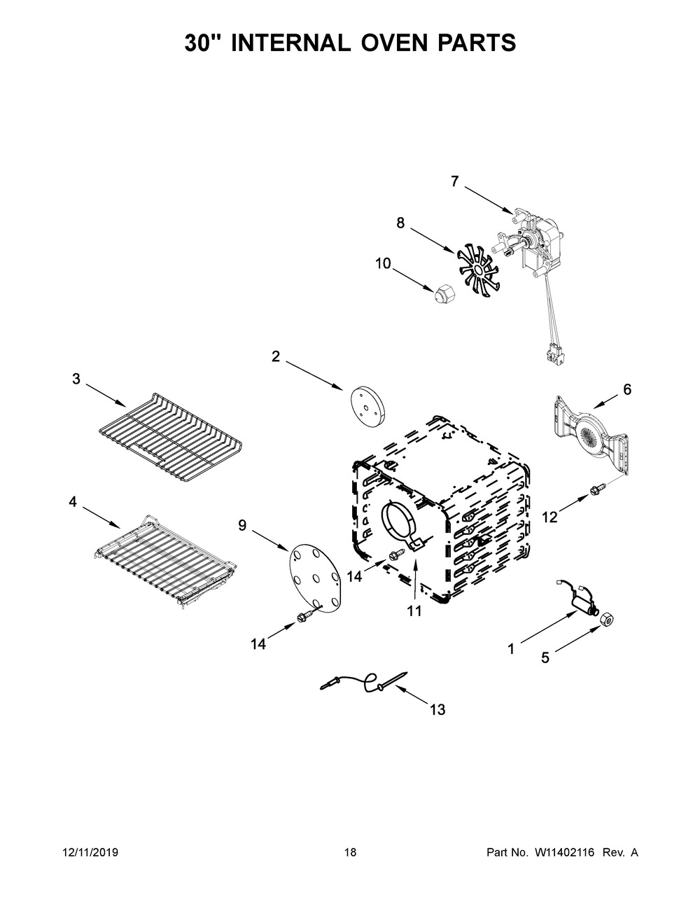 30" Internal Oven Parts Diagram and Parts List for KFGC558JAV00  Whirlpool Range