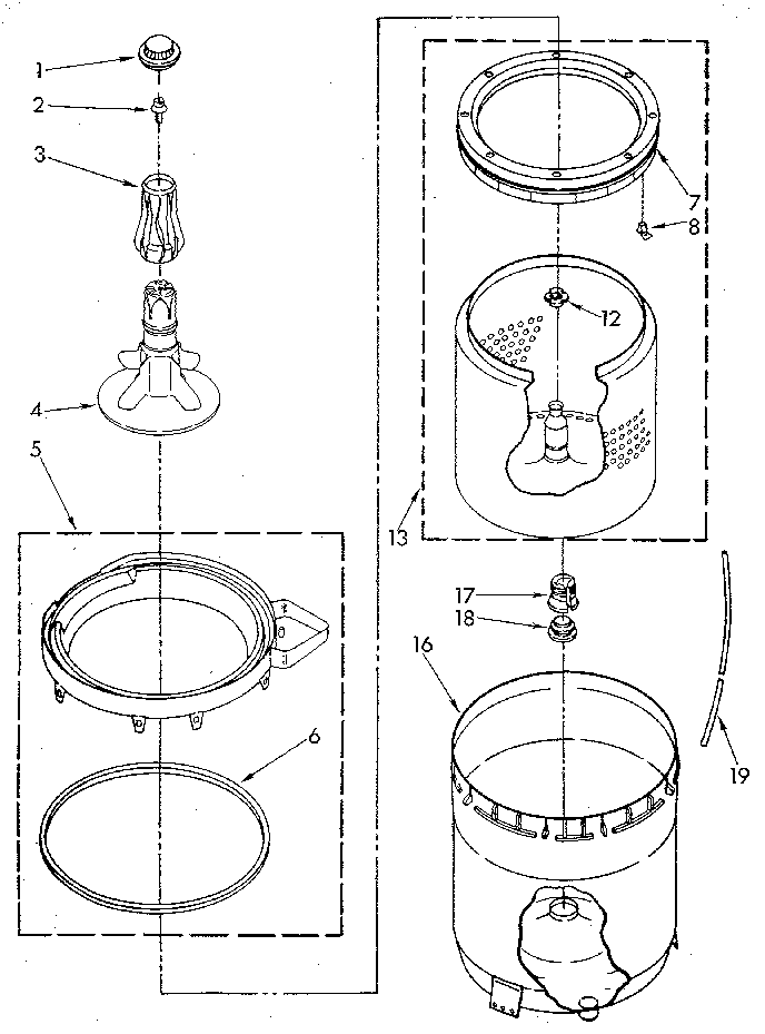 Agitator, Basket And Tub Diagram and Parts List for LA5300XSN2  Whirlpool Washer