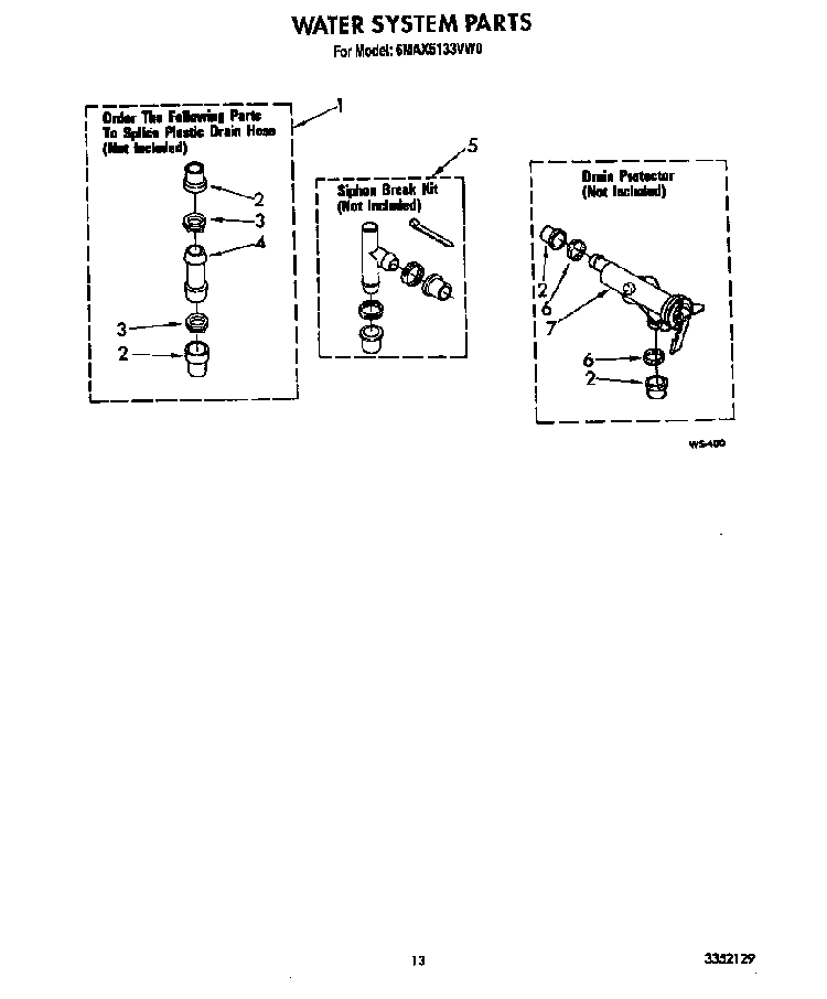 Water System Diagram and Parts List for 6MAX5133VW0  Whirlpool Washer