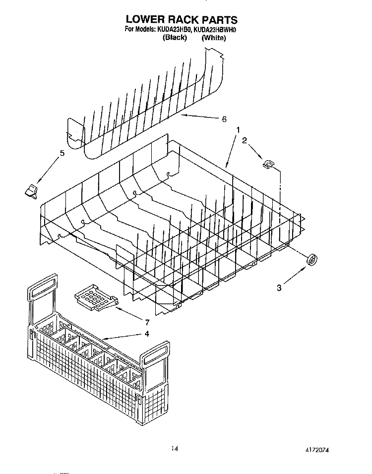 LOWER RACK Diagram and Parts List for KUDA23HB0  KitchenAid Dishwasher