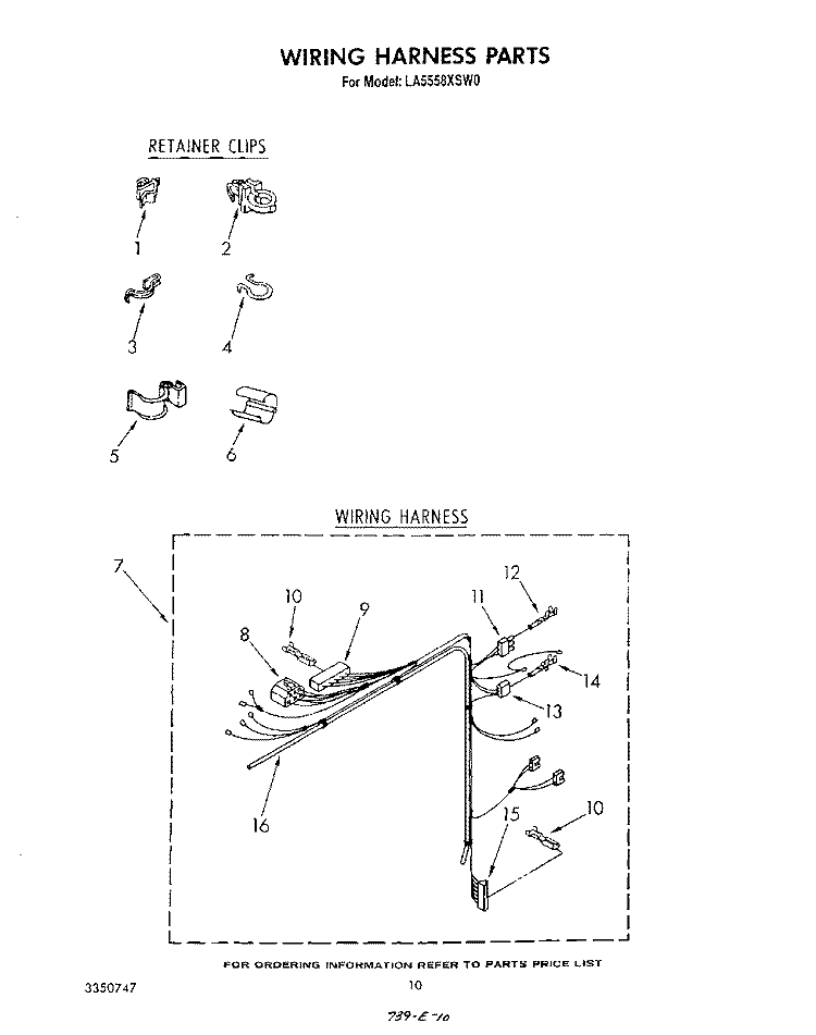 WIRING HARNESS Diagram and Parts List for LA5558XSW0  Whirlpool Washer