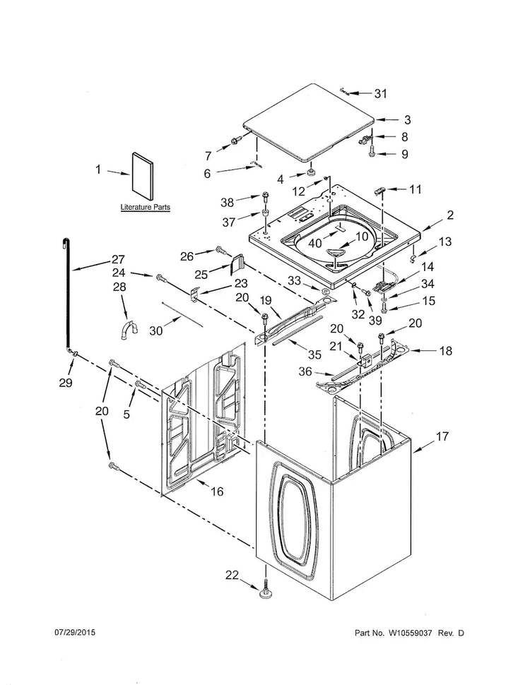 Top & Cabinet Diagram and Parts List for 11027122310  Kenmore Washer