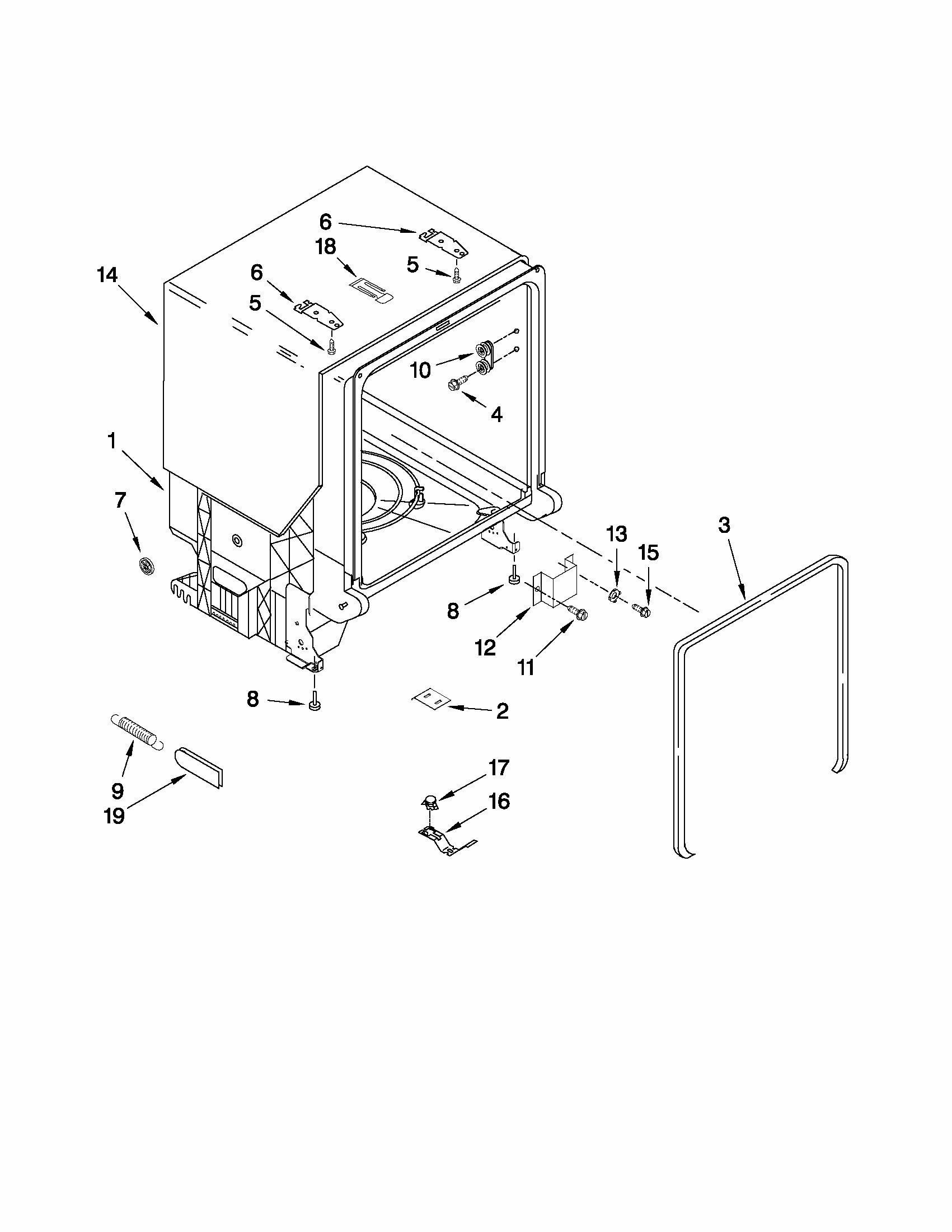 Tub And Frame Parts Diagram and Parts List for 66513014K110  Kenmore Dishwasher