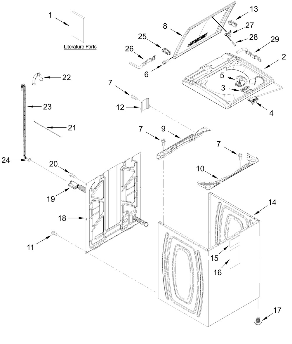 Top And Cabinet Parts Diagram and Parts List for WTW4107SW0  Whirlpool Washer