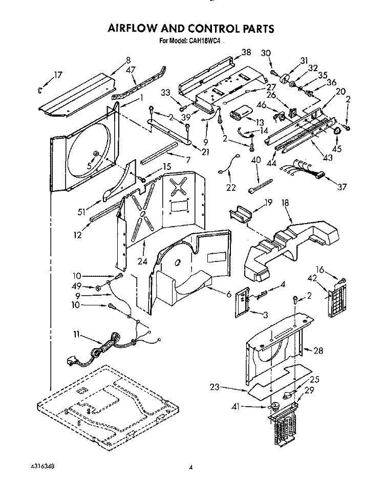 AIR FLOW AND CONTROL Diagram and Parts List for CAH18WC4  Crosley Air Conditioner