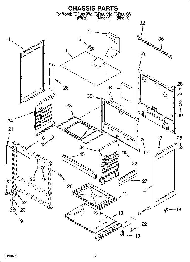 CHASSIS PARTS Diagram and Parts List for FGP300KN2  Roper Range