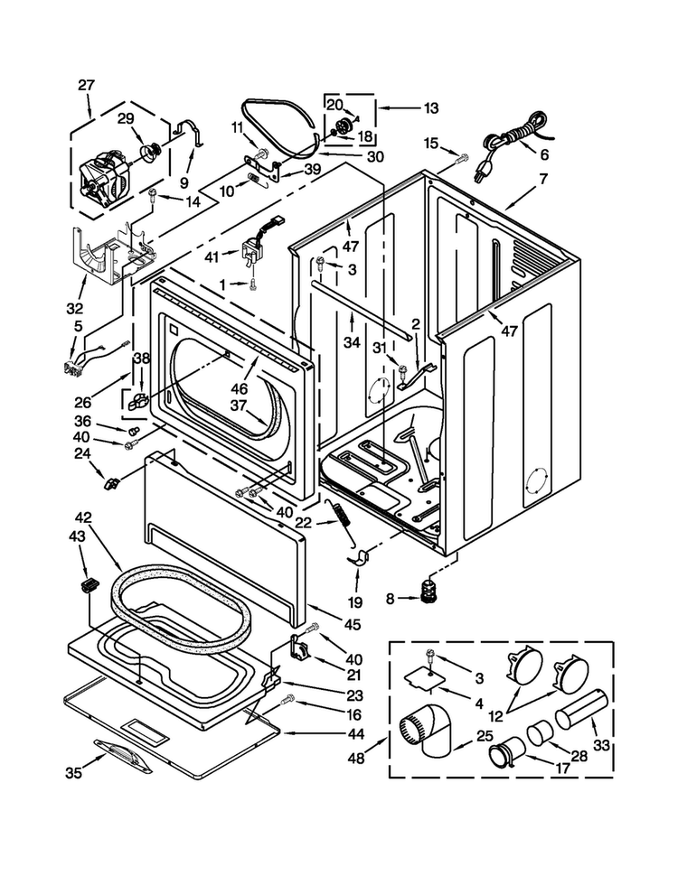Cabinet Parts Diagram and Parts List for WGD5500BW0  Whirlpool Dryer