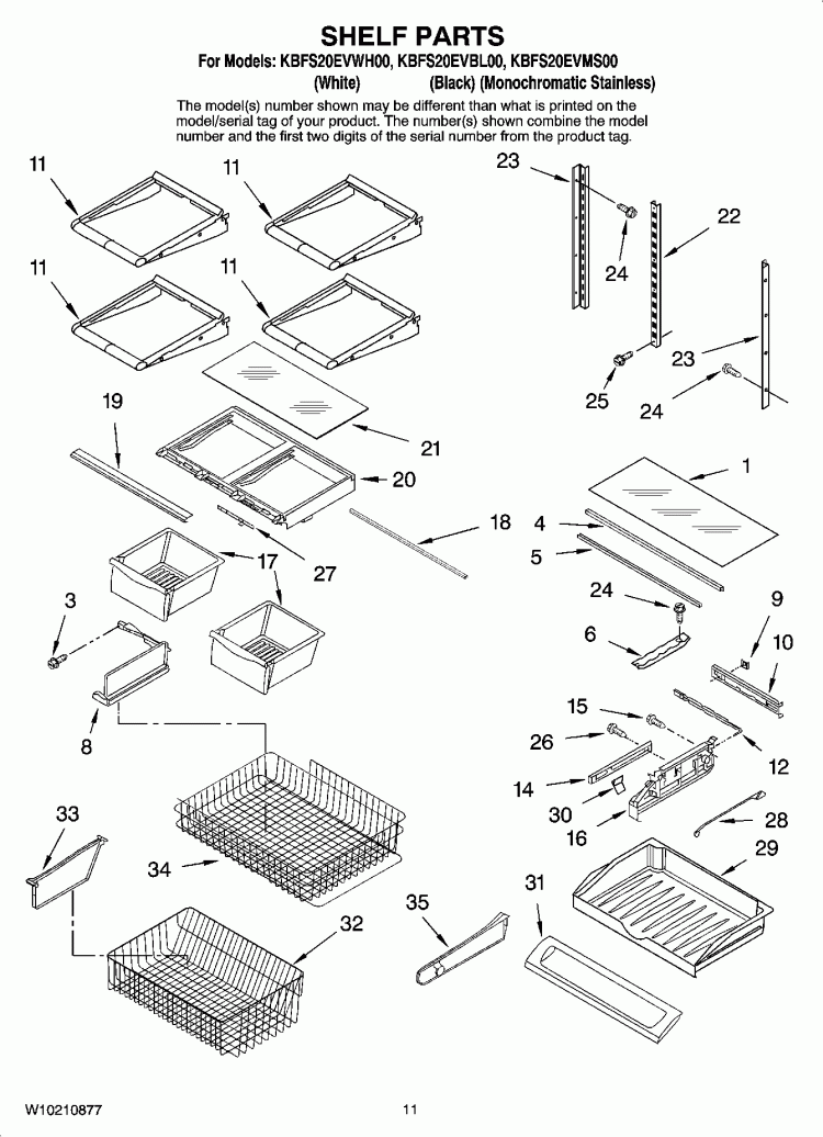 SHELF PARTS Diagram and Parts List for KBFS20EVWH00  KitchenAid Refrigerator