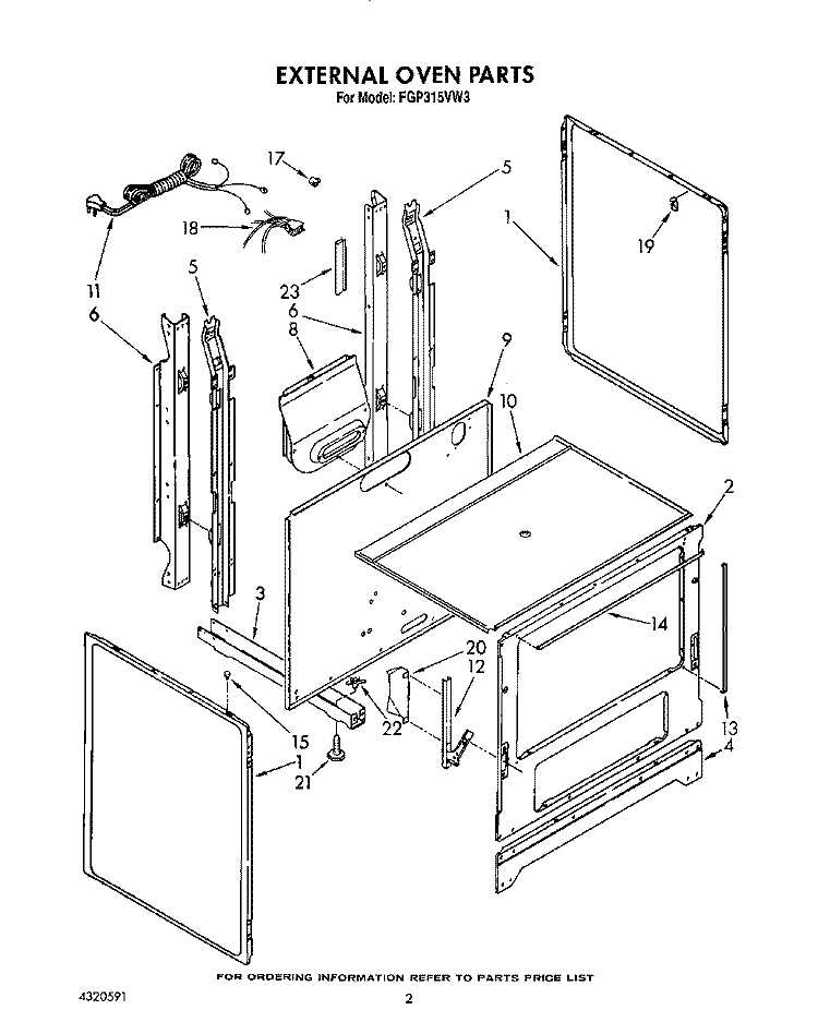 EXTERNAL OVEN Diagram and Parts List for FGP315VW3  Roper Range