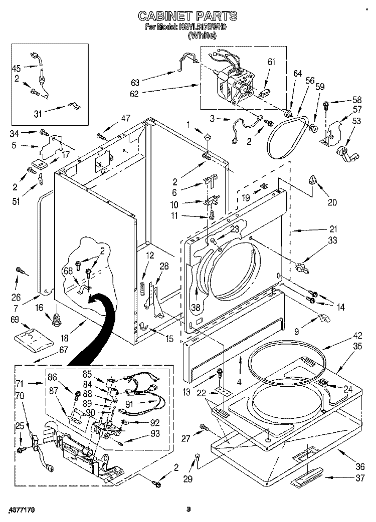 CABINET Diagram and Parts List for KGYL517BWH0  KitchenAid Dryer