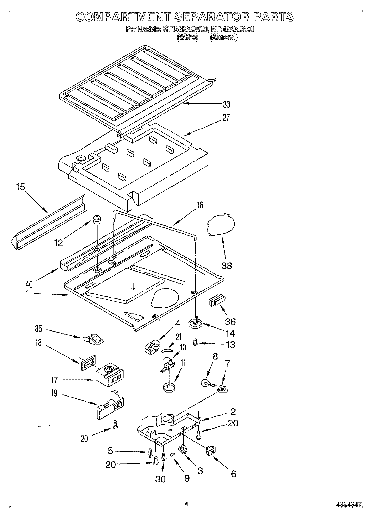 COMPARTMENT SEPARATOR Diagram and Parts List for RT14ZKXEW00  Roper Refrigerator