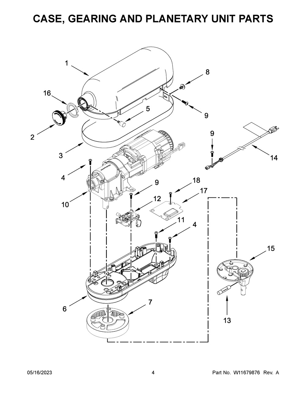 Case, Gearing And Planetary Unit Parts Diagram and Parts List for 5KSM60SPXTER0  KitchenAid Mixer