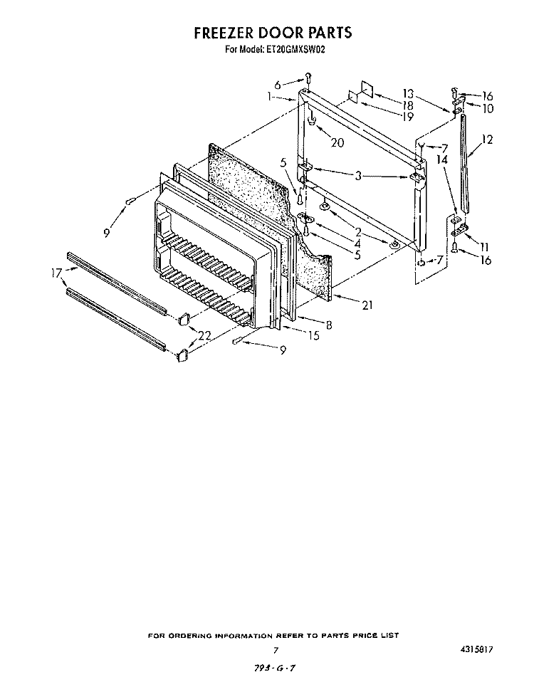 FREEZER DOOR Diagram and Parts List for ET20GMXSW02  Whirlpool Refrigerator