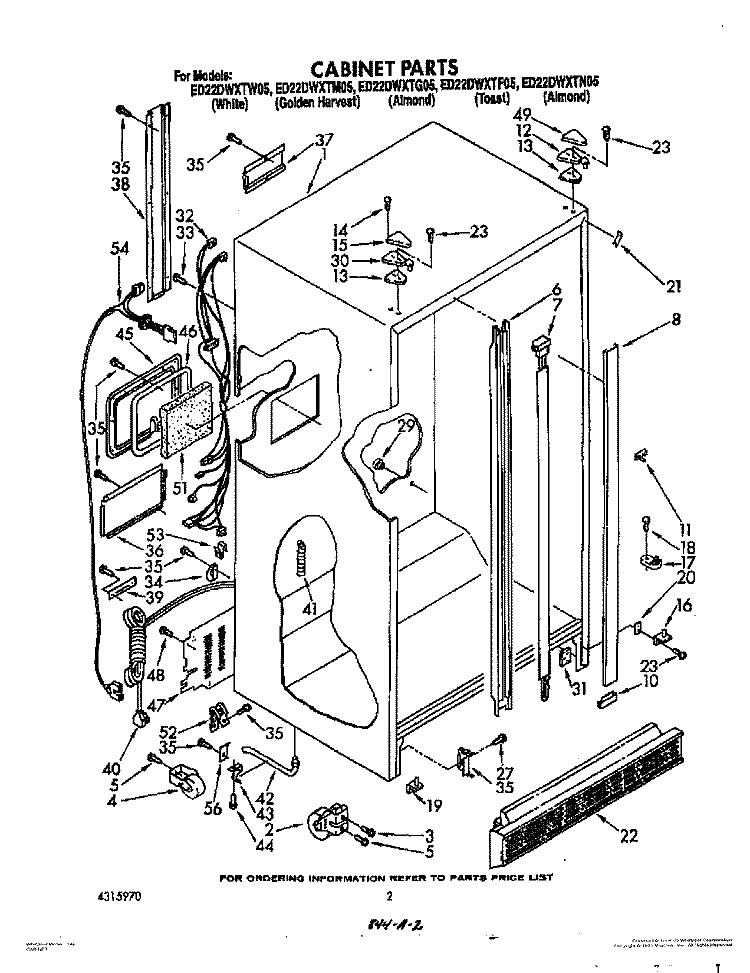 CABINET Diagram and Parts List for ED22DWXTG05  Whirlpool Refrigerator
