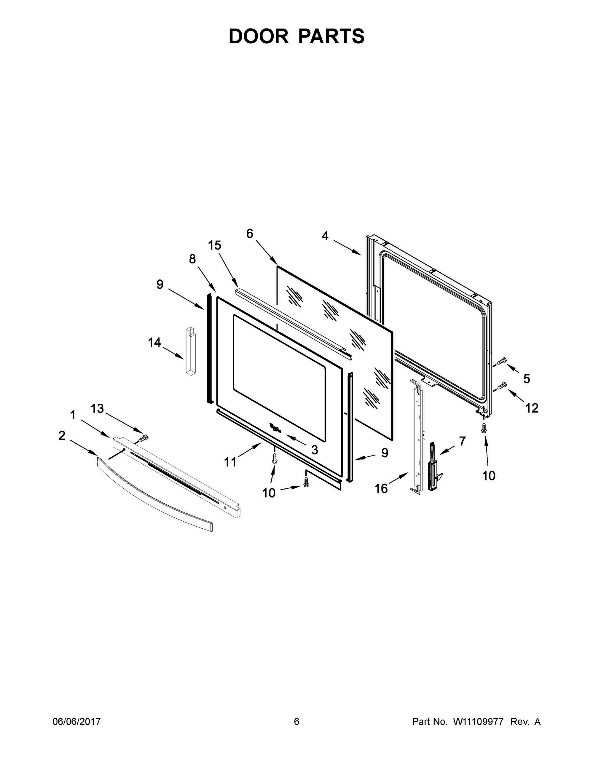 04 - DOOR PARTS Diagram and Parts List for WEE750H0HB0  Whirlpool Range
