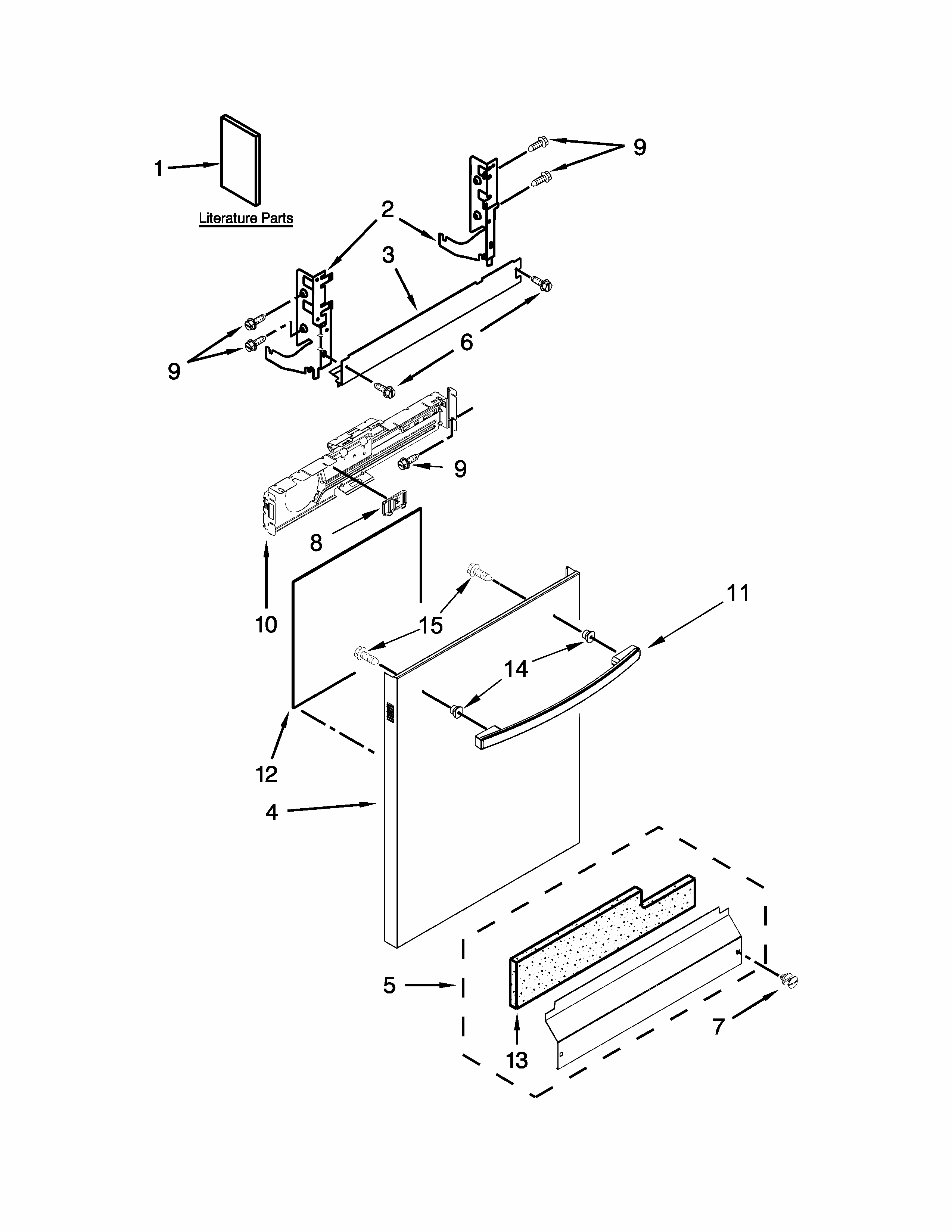 Door Panel Parts Diagram and Parts List for IUD8010DS0  Whirlpool Dishwasher