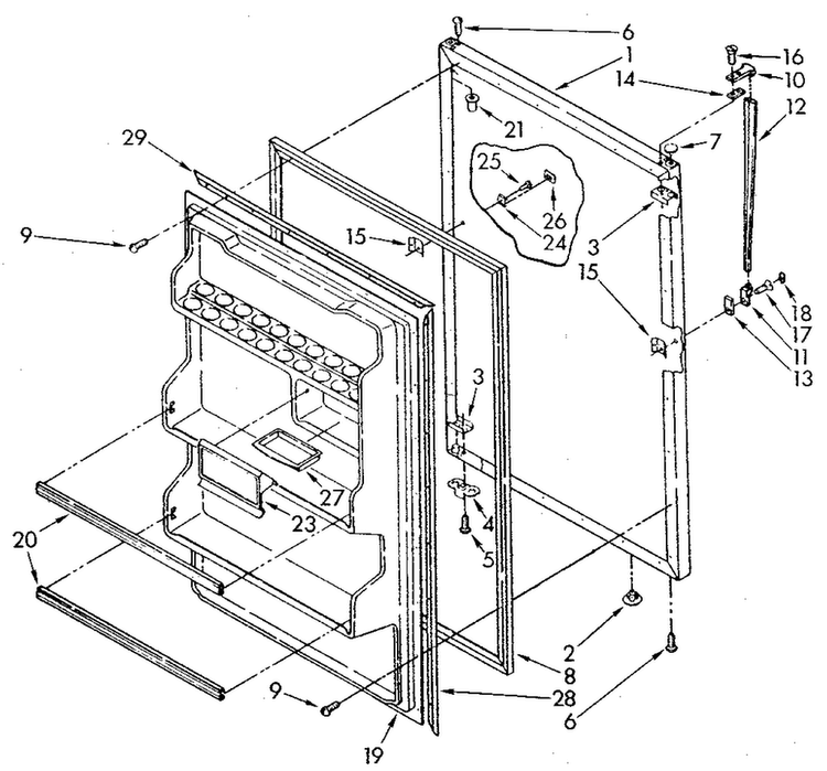 Refrigerator Door Diagram and Parts List for ET18JKXSM04  Whirlpool Refrigerator