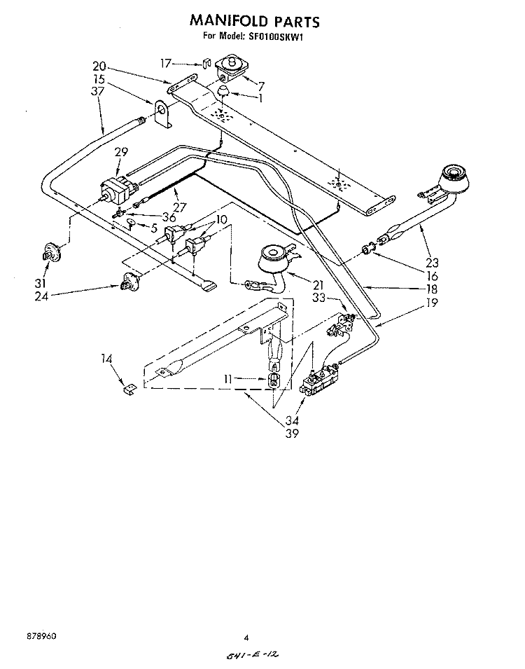 MANIFOLD Diagram and Parts List for SF0100SKW1  Whirlpool Range