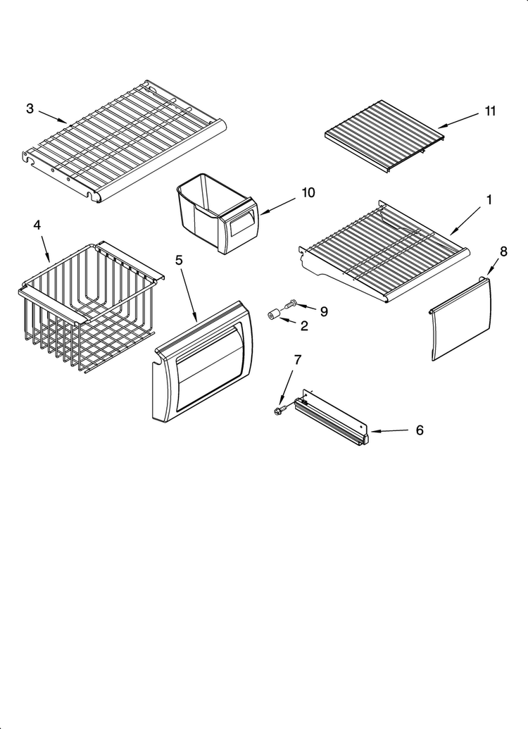 Freezer Shelf Parts Diagram and Parts List for KSSS48FMX03  KitchenAid Refrigerator