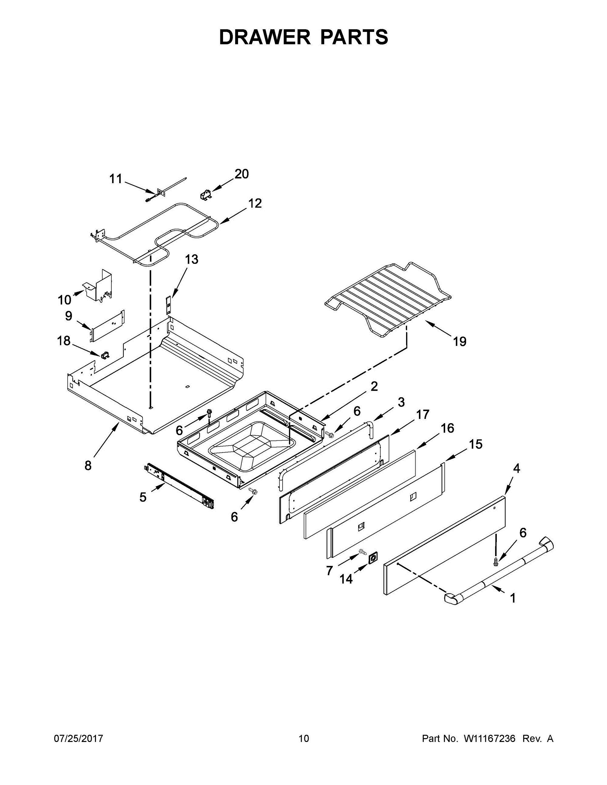 06 - DRAWER PARTS Diagram and Parts List for JDS1450FP0  Whirlpool Range
