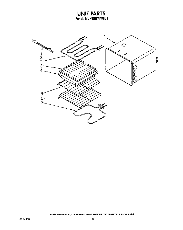UNIT Diagram and Parts List for KEBI171WBL3  KitchenAid Wall Oven