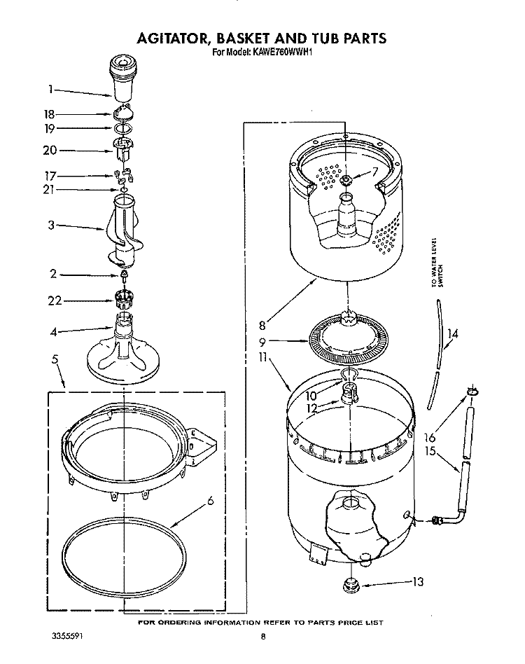 AGITATOR, BASKET AND TUB Diagram and Parts List for KAWE760WAL1  KitchenAid Washer