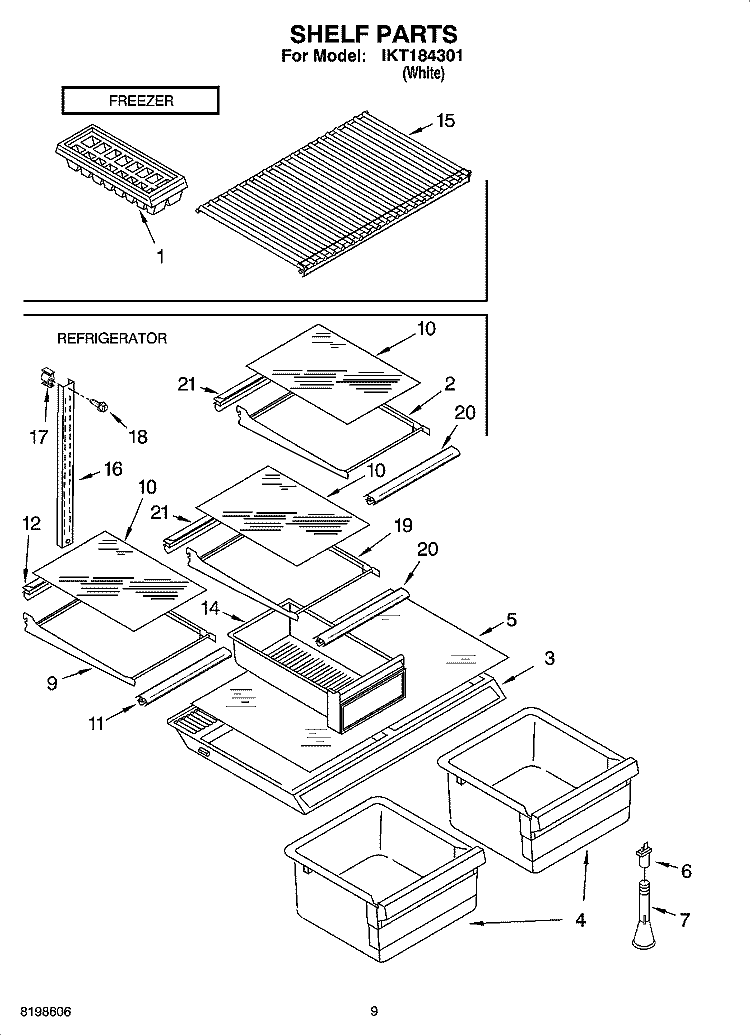 SHELF PARTS, OPTIONAL PARTS Diagram and Parts List for IKT184301  Inglis Refrigerator