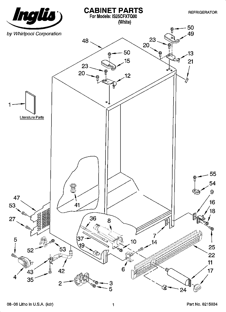 CABINET PARTS Diagram and Parts List for IS25CFXTQ00  Inglis Refrigerator