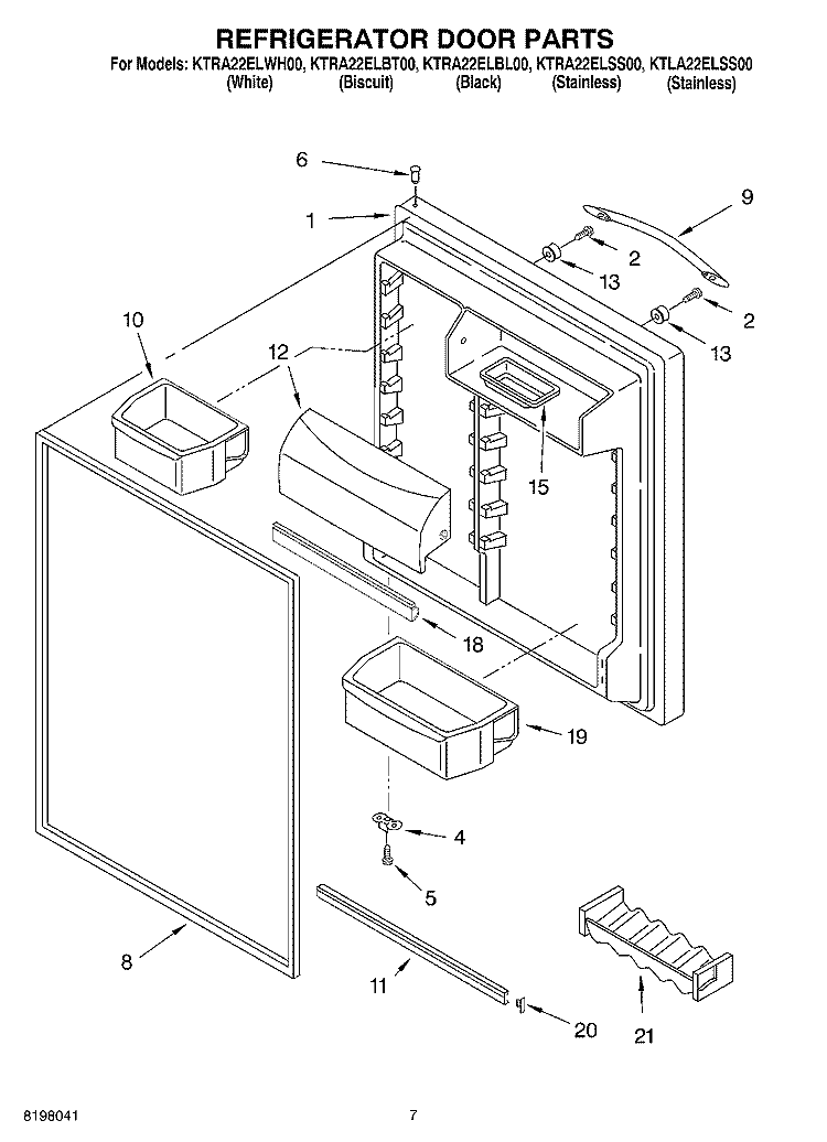 REFRIGERATOR DOOR Diagram and Parts List for KTRA22ELSS00  KitchenAid Refrigerator