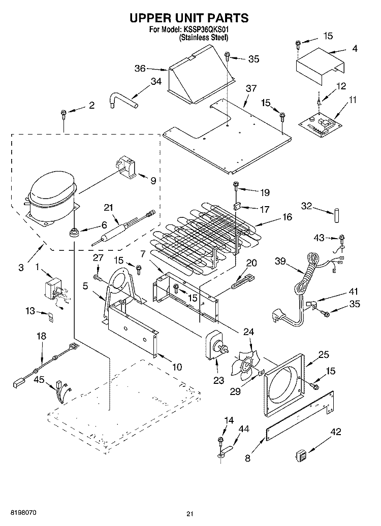 UPPER UNIT Diagram and Parts List for KSSP36QKS01  KitchenAid Refrigerator