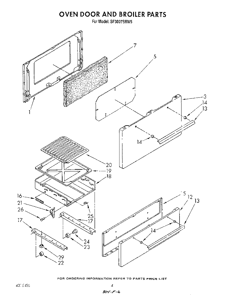 OVEN DOOR AND BROILER Diagram and Parts List for SF3007SRW5  Whirlpool Range