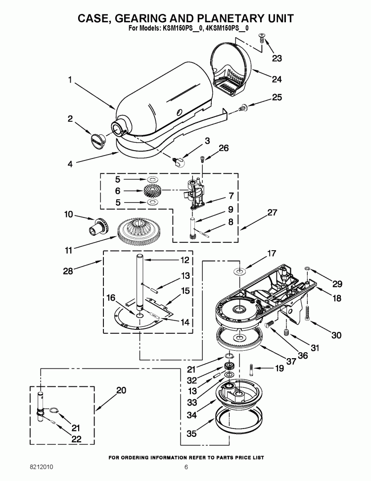 CASE, GEARING AND PLANETARY UNIT Diagram and Parts List for KSM150PSAQ0  KitchenAid Mixer