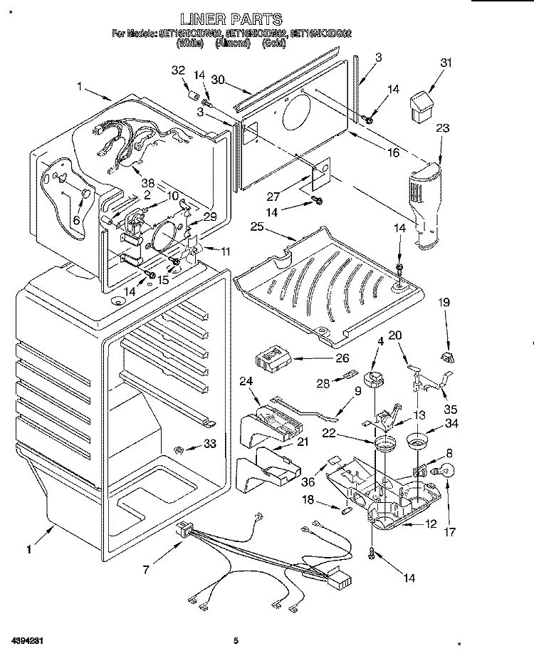 LINER Diagram and Parts List for 8ET16NKXDG02  Whirlpool Refrigerator
