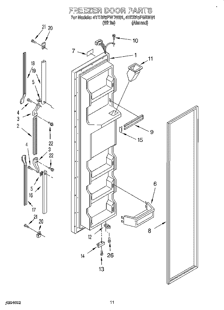 FREEZER DOOR Diagram and Parts List for 4YED25PWDW01  Whirlpool Refrigerator