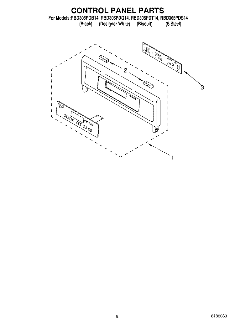 CONTROL PANEL PARTS Diagram and Parts List for RBD305PDS14  Whirlpool Wall Oven