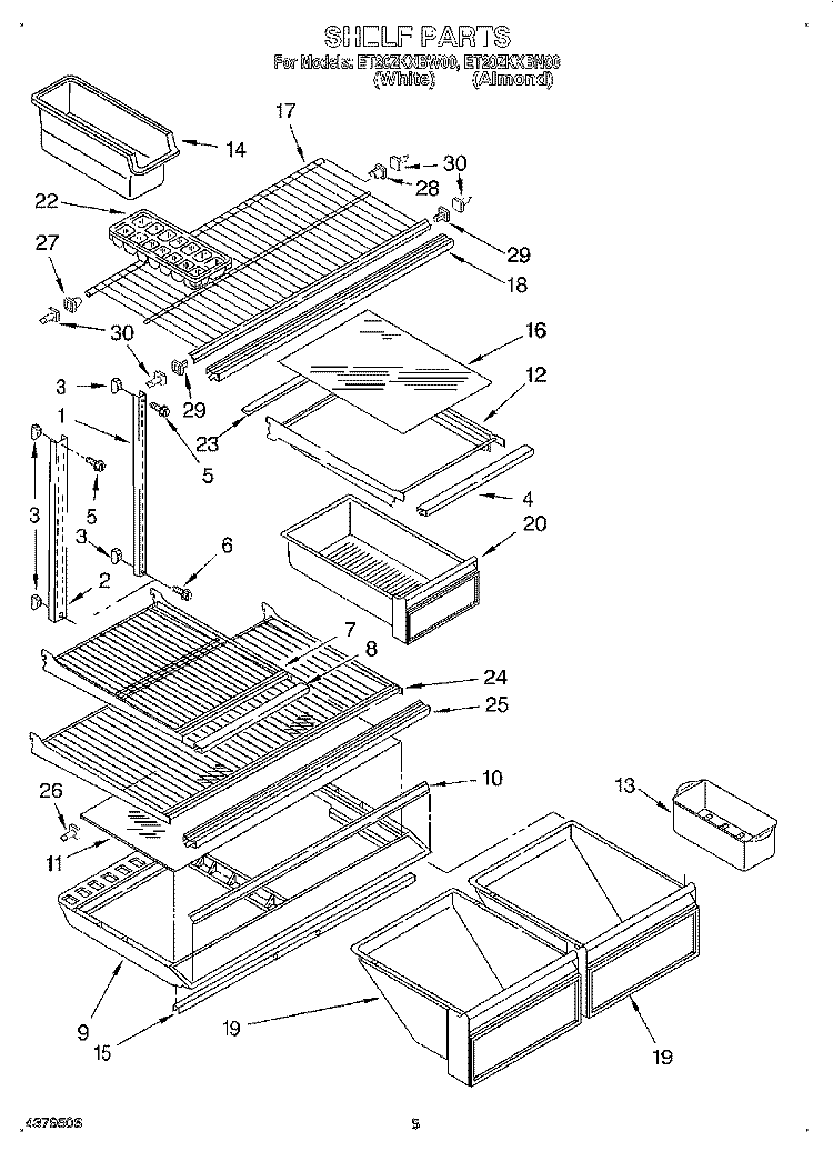 SHELF Diagram and Parts List for ET20ZKXBN00  Whirlpool Refrigerator