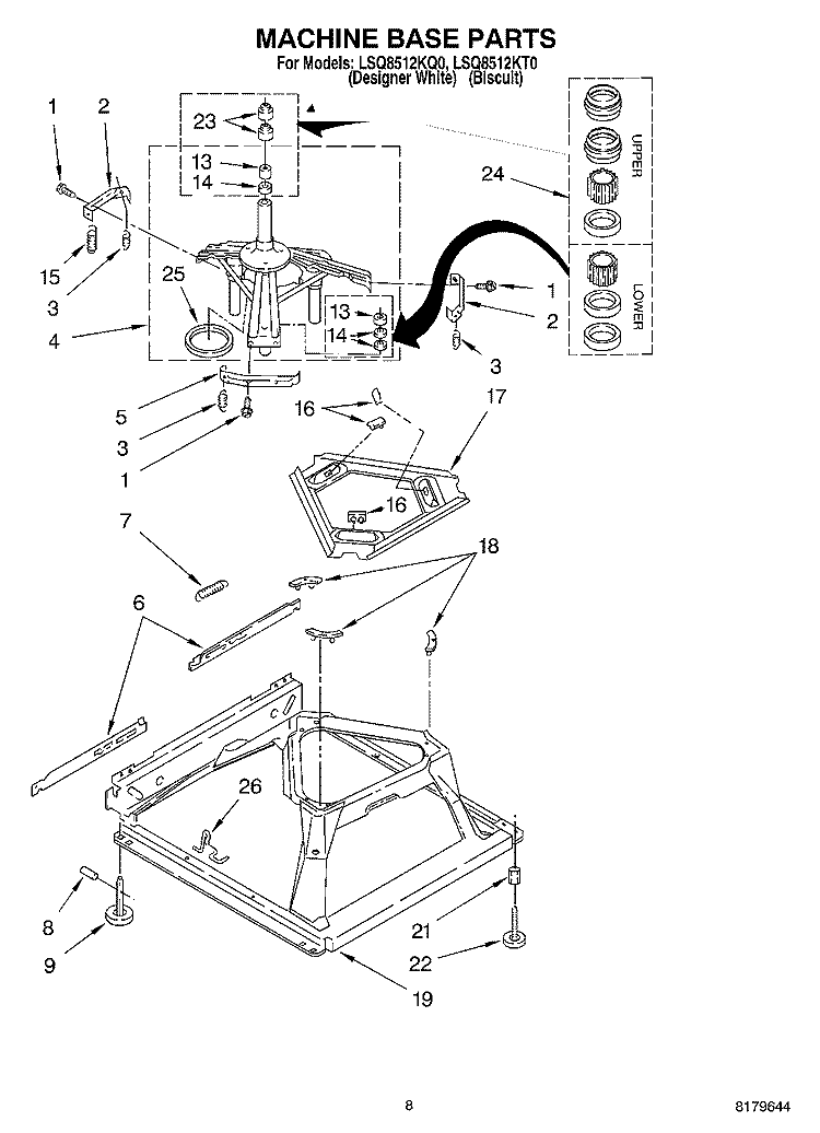 MACHINE BASE Diagram and Parts List for LSQ8512KQ0  Whirlpool Washer