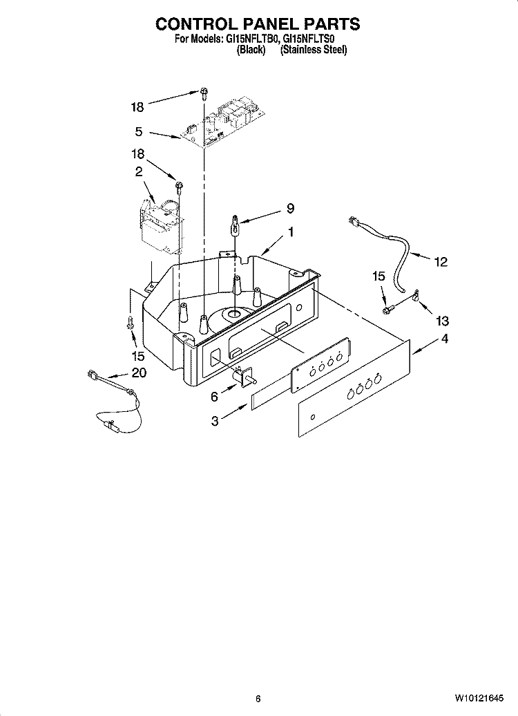 CONTROL PANEL PARTS Diagram and Parts List for GI15NFLTS0  Whirlpool Ice Maker