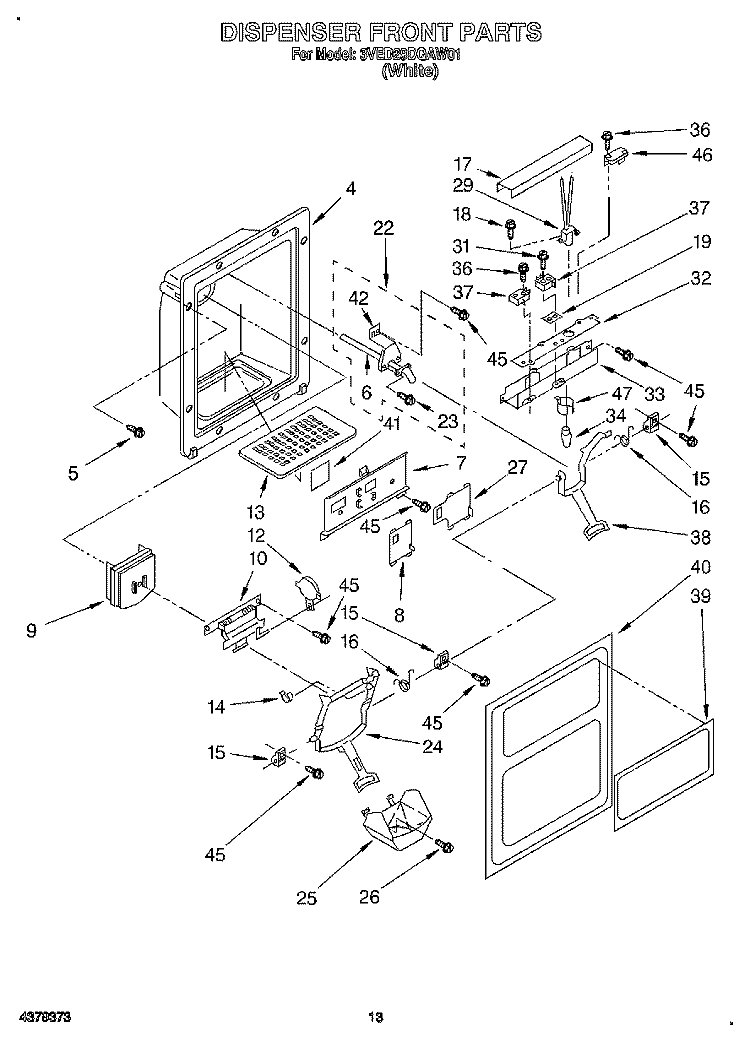 DISPENSER FRONT Diagram and Parts List for 3VED29DQAW01  Whirlpool Refrigerator