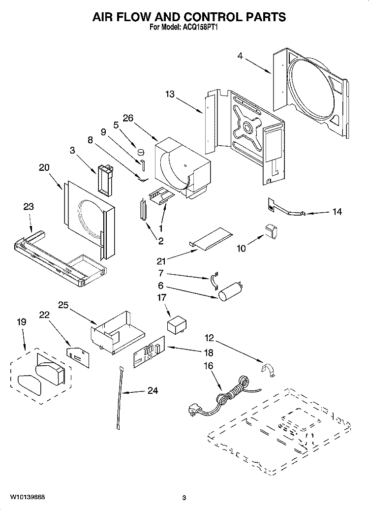 AIR FLOW AND CONTROL PARTS Diagram and Parts List for ACQ158PT1  Whirlpool Air Conditioner