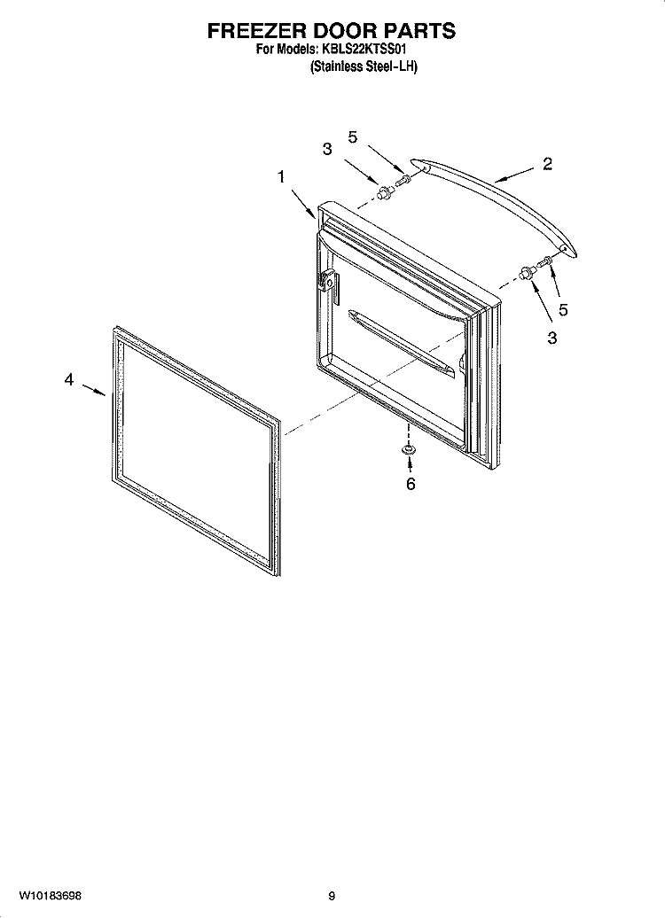 FREEZER DOOR PARTS Diagram and Parts List for KBLS22KTSS01  KitchenAid Refrigerator