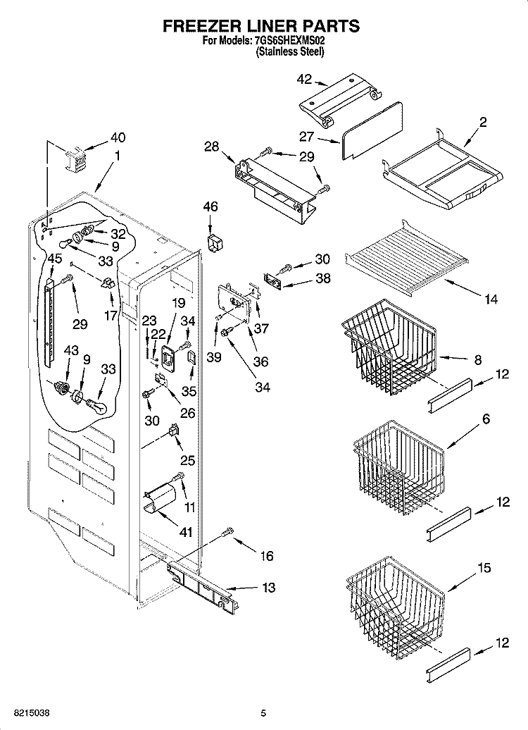 FREEZER LINER PARTS Diagram and Parts List for 7GS6SHEXMS02  Whirlpool Refrigerator