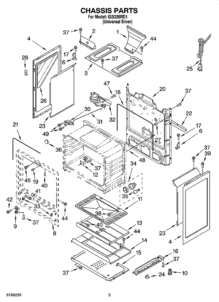 CHASSIS PARTS Diagram and Parts List for IGS326RD1  Inglis Range