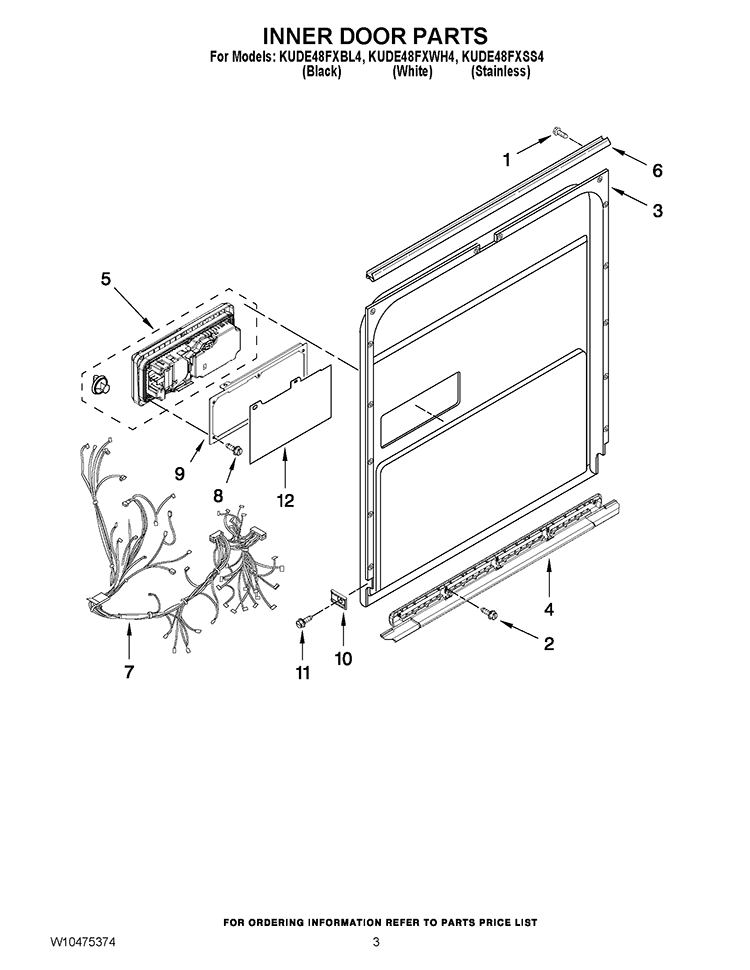 INNER DOOR PARTS Diagram and Parts List for KUDE48FXBL4  KitchenAid Dishwasher