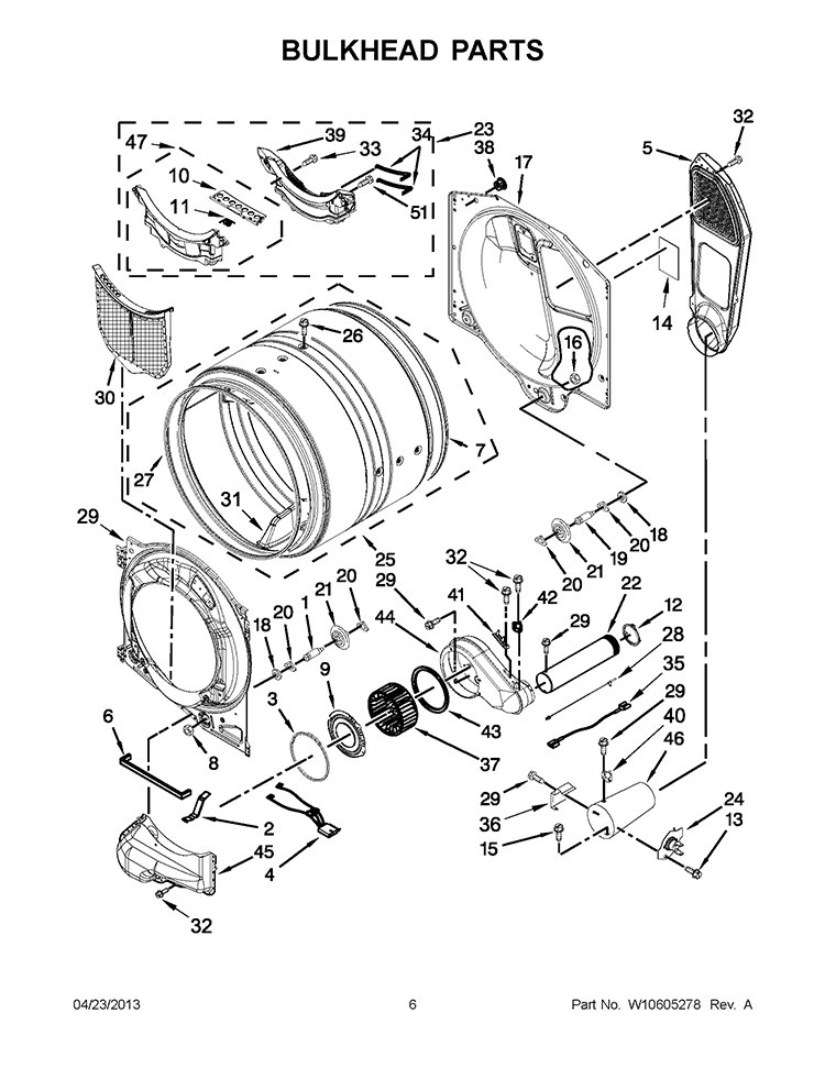 BULKHEAD PARTS Diagram and Parts List for WGD70HEBW0  Whirlpool Dryer